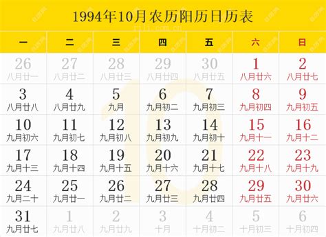 1994是什么年|1994年日历表,1994年农历表（阴历阳历节日对照表）